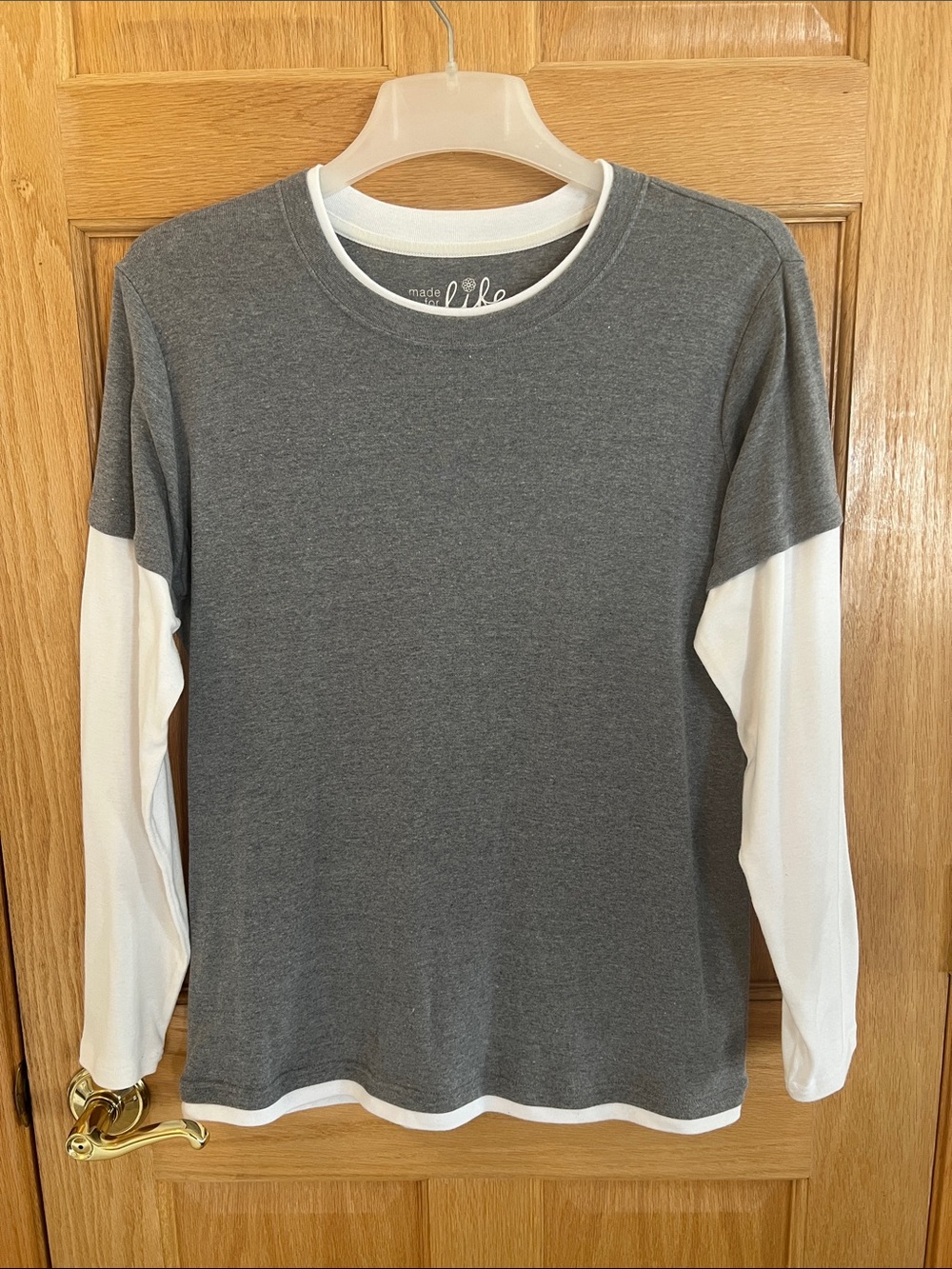 made for life - Two-Tone Long Sleeve Tee in Gray and White XL - Picture 8 of 14